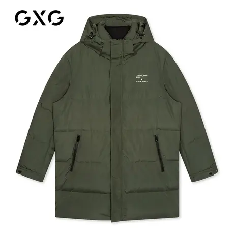【特价】GXG男装 冬季军绿休闲中长款羽绒服外套潮GY111661G商品大图