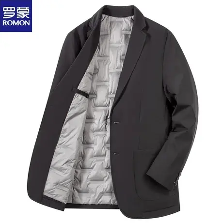 罗蒙西装领羽绒服男士冬季90鹅绒保暖轻薄款西服商务休闲纯色外套图片