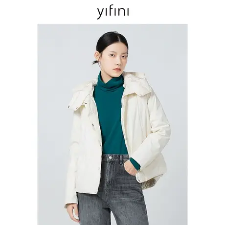 Yifini/易菲宽松双面穿美拉德羽绒服女23冬季新款保暖短款白鹅绒图片