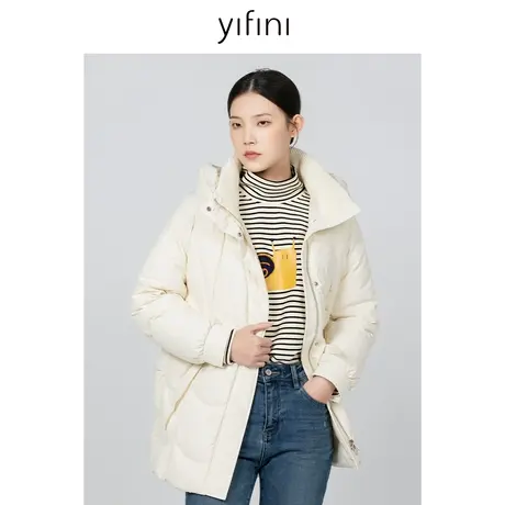 Yifini/易菲中长款连帽加厚保暖白鸭绒羽绒服女冬季新款外套图片
