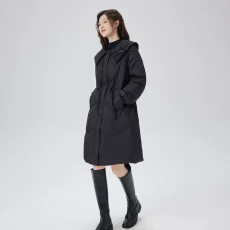 艾莱依羽绒服女冬季中长款黑色大翻领新款加厚鸭绒轻奢小个子外套图片