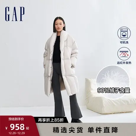 【断码优惠】Gap女装冬季绗缝翻领发热保暖长款羽绒服外套840920商品大图