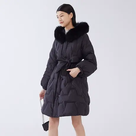 艾莱依羽绒服女款新款冬季官方正品中长款大毛领收腰保暖防风外套图片