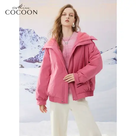 missCOCOON节日氛围感2023冬新款女装气质粉色连帽廓形羽绒服图片