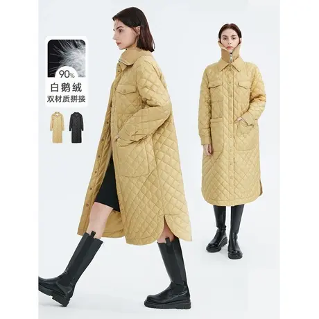 朗姿白鹅绒宽松设计感保暖中长款假两件羽绒服大衣外套女冬季奥莱图片
