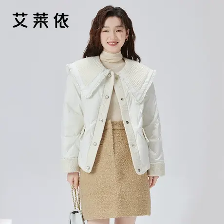 艾莱依小香风羽绒服女2023新款翻领短款气质时尚拼接鸭绒冬季外套图片