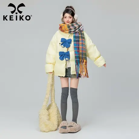 KEIKO蝴蝶结饰鹅黄色羽绒服2023冬季90%白鸭绒保暖加厚外套面包服商品大图