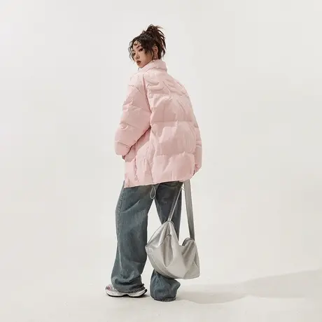 YEP粉色立领羽绒服女冬季加厚外套2023新款复古设计感小众面包服商品大图
