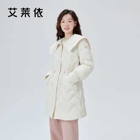艾莱依甜美翻领羽绒服女2023新款 中长款X版型时尚设计感冬季外套图片