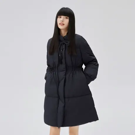 艾莱依黑色中长款国风羽绒服女款2022冬季新款时尚收腰小立领外套图片