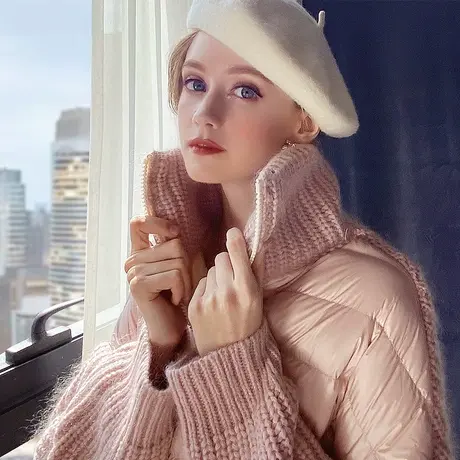 粉红大布娃娃羽绒服2020新款冬季针织拼接面包服短款加绒外套女图片