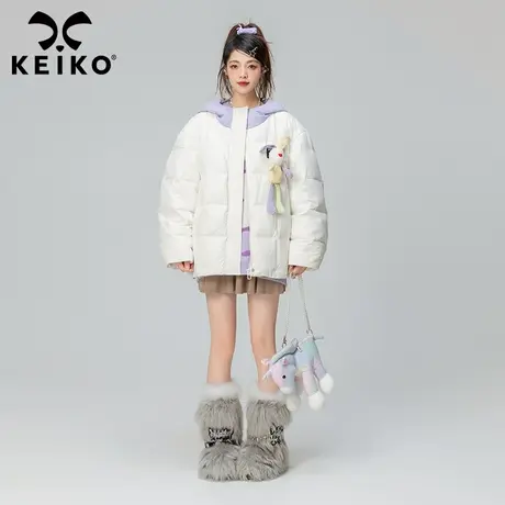KEIKO 兔兔耳朵连帽白色羽绒服2023冬季设计感小众加厚外套面包服商品大图