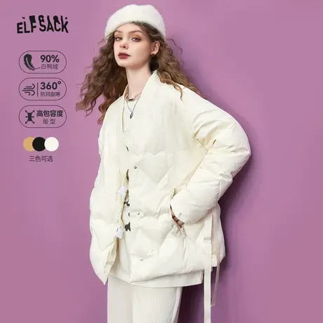 妖精的口袋新中式轻薄羽绒服女2023冬季新款小个子短款设计感外套图片
