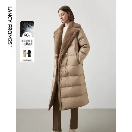 朗姿霍尔多巴吉白鹅绒复古设计感羽绒外套2023年冬季新款皮草大衣图片