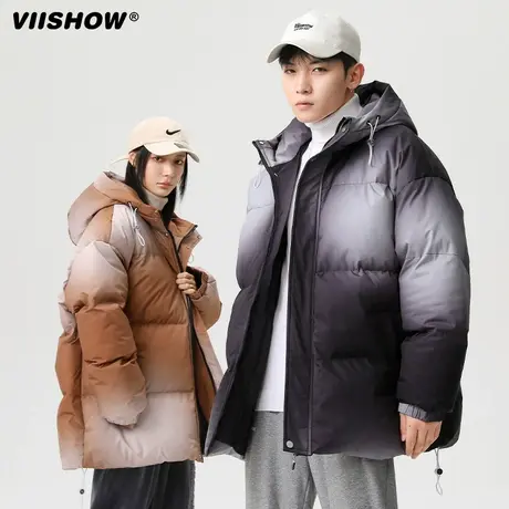 VIISHOW渐变羽绒棉服女冬季2023新款高级感美式复古连帽棉衣外套图片