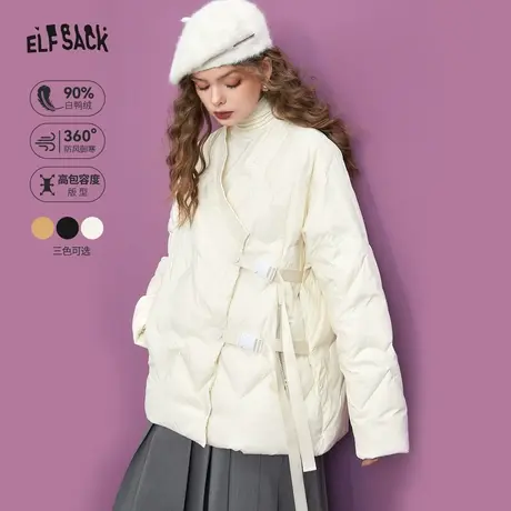 妖精的口袋新中式轻薄羽绒服女2023冬季新款小个子短款设计感外套图片