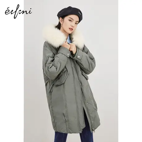 伊芙丽大毛领羽绒服女2020冬季新款韩版中长款加厚白鸭绒保暖外套图片