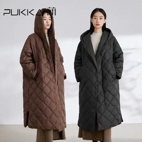 蒲PUKKA 保暖连帽羽绒服女2023年冬装新款廓形简约风格长款外套图片