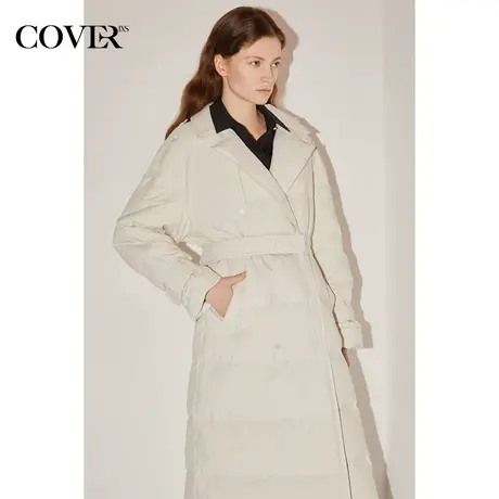 COVER冬季双排暗扣风衣式白鸭绒羽绒服图片