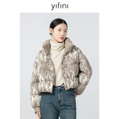 Yifini/易菲宽松短款美拉德印花羽绒服冬季新款保暖加厚外套图片