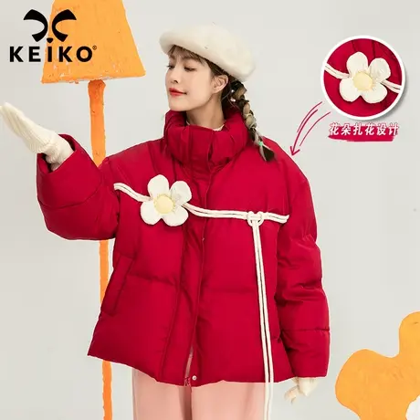 绳结扎花饰90%白鸭绒羽绒服冬季女2022新款设计感红色外套面包服图片