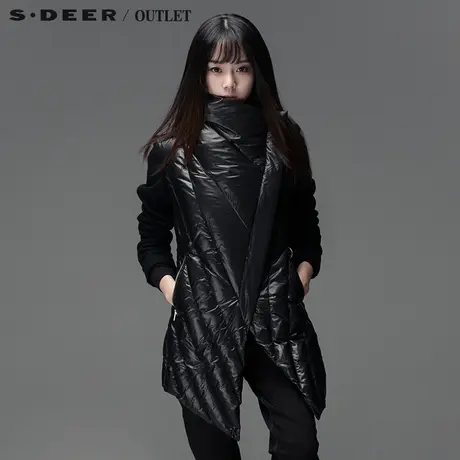 s.deer【新品】圣迪奥女冬装设计感拼接面料时尚羽绒服S13482471商品大图