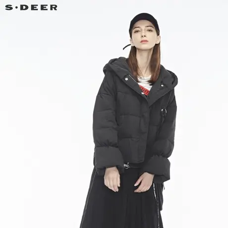 sdeer圣迪奥2018冬装新款时尚外套连帽保暖短款羽绒服女S18482405图片