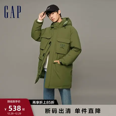 【断码优惠】Gap男装冬季新款LOGO时尚连帽长款羽绒服外套836119商品大图
