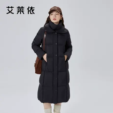 艾莱依肌理感羽绒服女2023新款长款加厚保暖双层立领冬季鸭绒外套图片