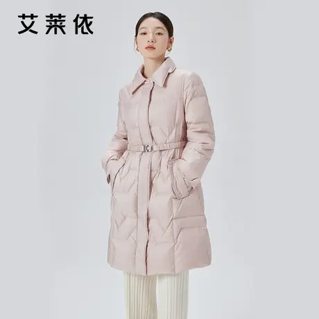 艾莱依小香风羽绒服女2023新款收腰娃娃领中长款时尚轻暖冬季外套图片