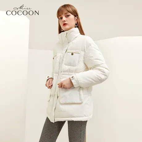 missCOCOON白色羽绒服女2022新款冬季时尚中长款白鸭绒小香风外套图片