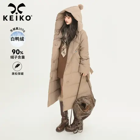 KEIKO [重磅172g白鸭绒]长款羽绒服女冬季御寒神器系带连帽外套厚图片