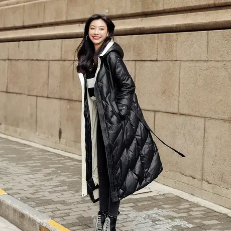 中长厚款白鸭绒羽绒服女装冬装2022年新款韩版时尚气质保暖外套商品大图