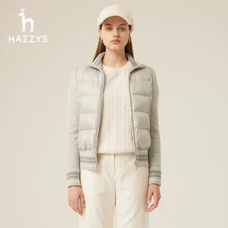 【商场同款】Hazzys哈吉斯毛织袖拼接轻薄羽绒女士新款冬季潮外套商品大图