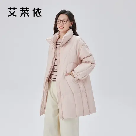 艾莱依蝴蝶绗缝羽绒服女2023新款立领中长款时尚设计感保暖外套冬图片