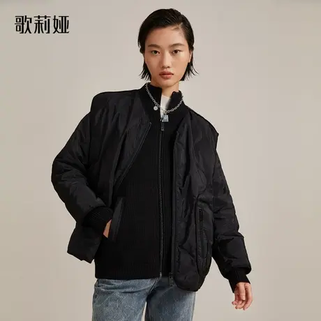 歌莉娅冬季新款黑色鹅绒羽绒服马甲毛织衫套装两件套11DJ8B700图片