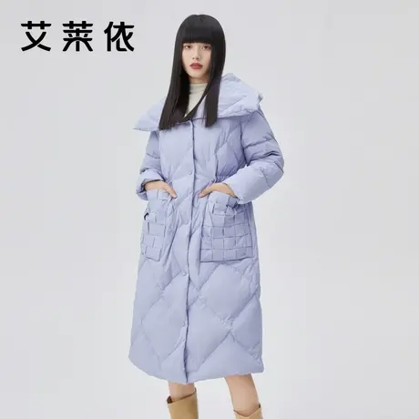 艾莱依羽绒服冬季女长款设计感小众上衣新款时尚洋气翻领减龄外套图片