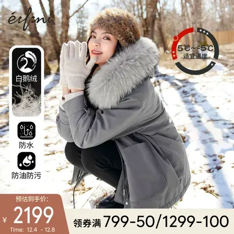 伊芙丽派克服女2021冬季新款保暖羽绒服工装风派克外套毛领鹅绒服图片