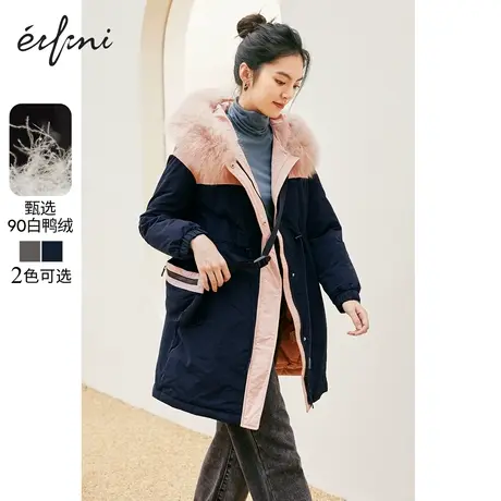 伊芙丽大毛领鸭绒外套2021年新款冬装韩版加厚保暖设计感羽绒服女商品大图