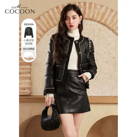 missCOCOON黑色轻薄短款羽绒服女2022新款冬季时尚圆领小香风外套图片