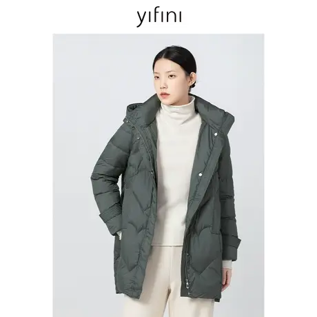 Yifini/易菲心形绗线连帽保暖羽绒服女冬季新款中长款外套图片