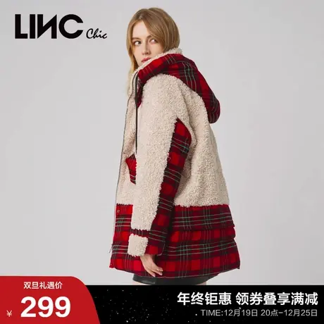 LINC金羽杰2021冬新款仿羊羔毛轻奢羽绒服女外套2044366图片