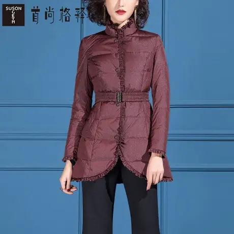 洋气轻薄羽绒服女中长款2023年新款收腰修身时尚显瘦红色冬装外套商品大图
