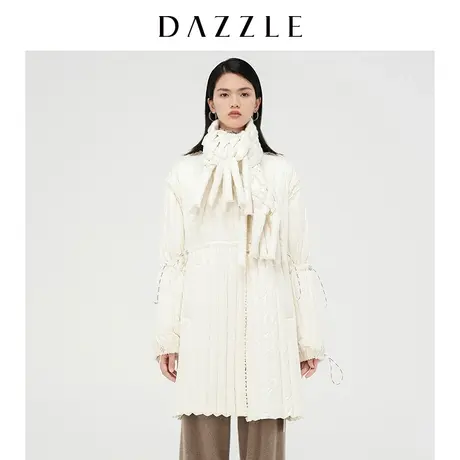 【七七酱专享】DAZZLE地素奥莱 小众白色抽绳中长款轻薄羽绒服女2图片