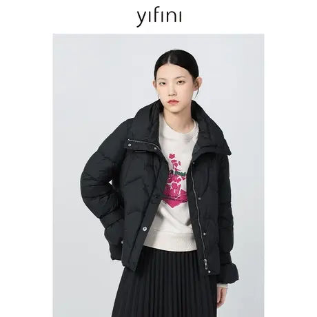 Yifini/易菲白鸭绒立领保暖羽绒服女秋冬新款时尚设计感短款外套图片