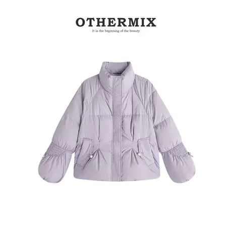 othermix 设计师推荐2023冬季新款羽绒服女士百搭立领外套设计感图片