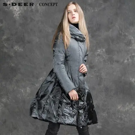 sdeer圣迪奥专柜正品女装时尚茧型现代几何印花羽绒服S15482441图片