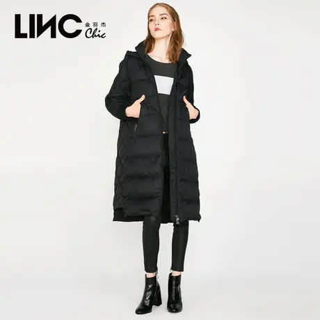 LINC金羽杰冬装新款个性街头摇滚印花连帽羽绒服女中长款外套潮图片